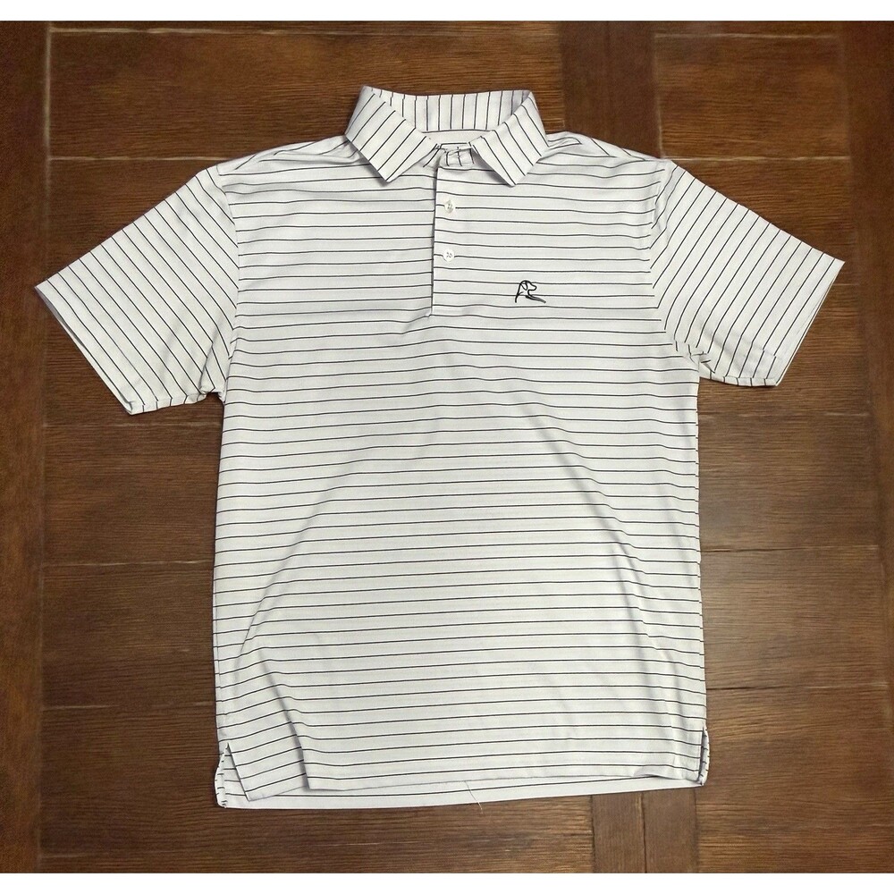 Men’s Rhoback Size S White And Black Striped Performance Golf Polo